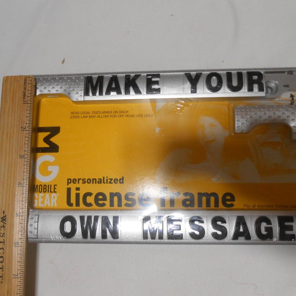 NEW MAKE YOUR OWN MESSAGE PERSONALIZED LICENSE FRAME SILVER w/ 2 SETS BLK LETTER